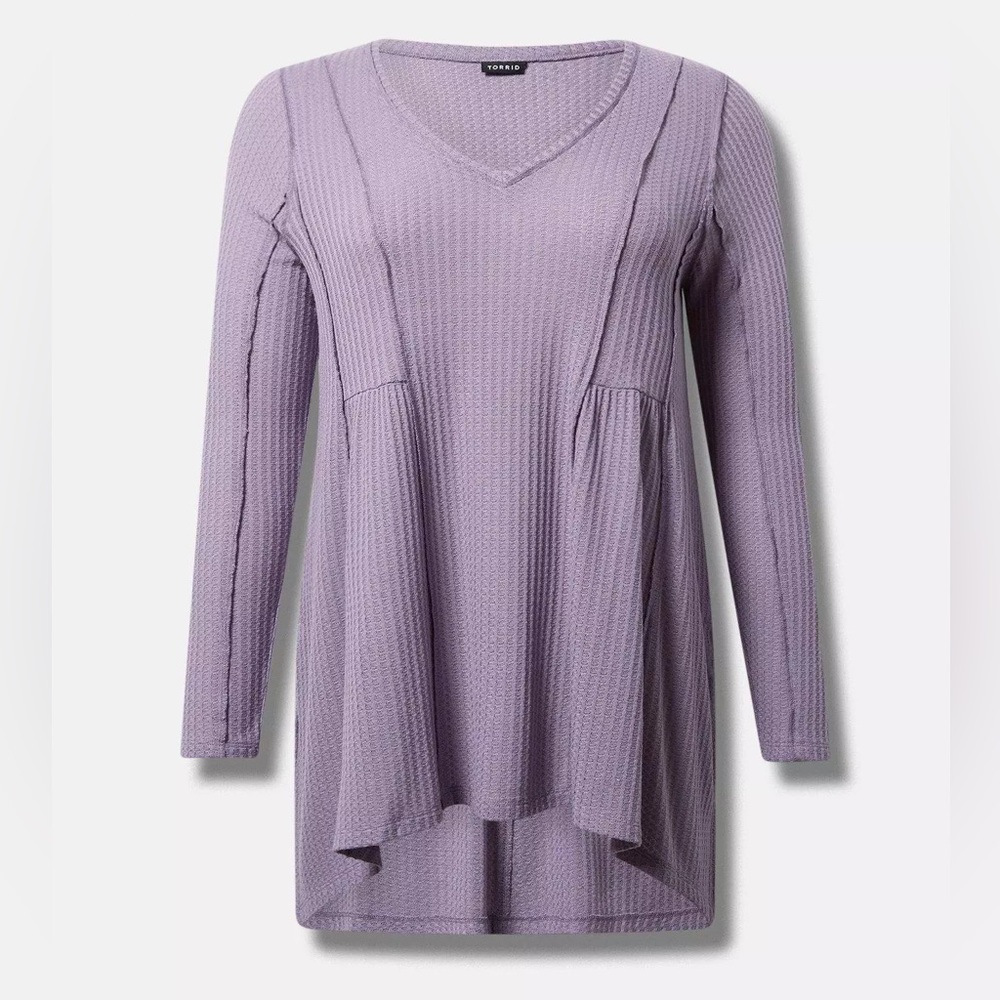 Torrid Tunic Top Shirt Waffle Knit Purple Sharkbite Hem Blouse Thermal